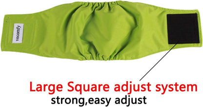 Adjustable hook and loop fasteners on the vecomfy male puppy diaper band