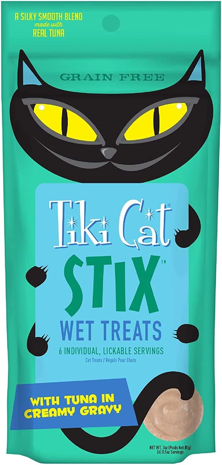 Pet Faves Tiki Cat Stix grain free wet cat treats pouches and pet wipes