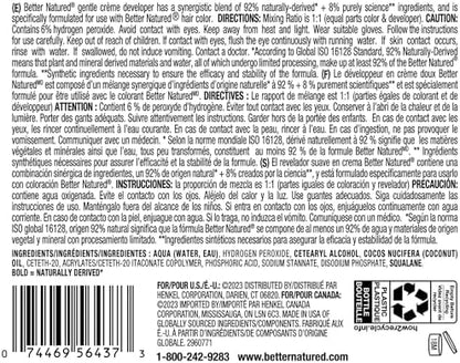 Close up of Better Natured creme developer label
