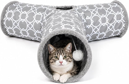 Geometric Straight Cat Tunnel with Plush Inside,Cats Toys Collapsible Tunnel Tube with Balls, for Rabbits, Kittens, Ferrets,Puppy, Diameter 9.8 Inch - Image 10