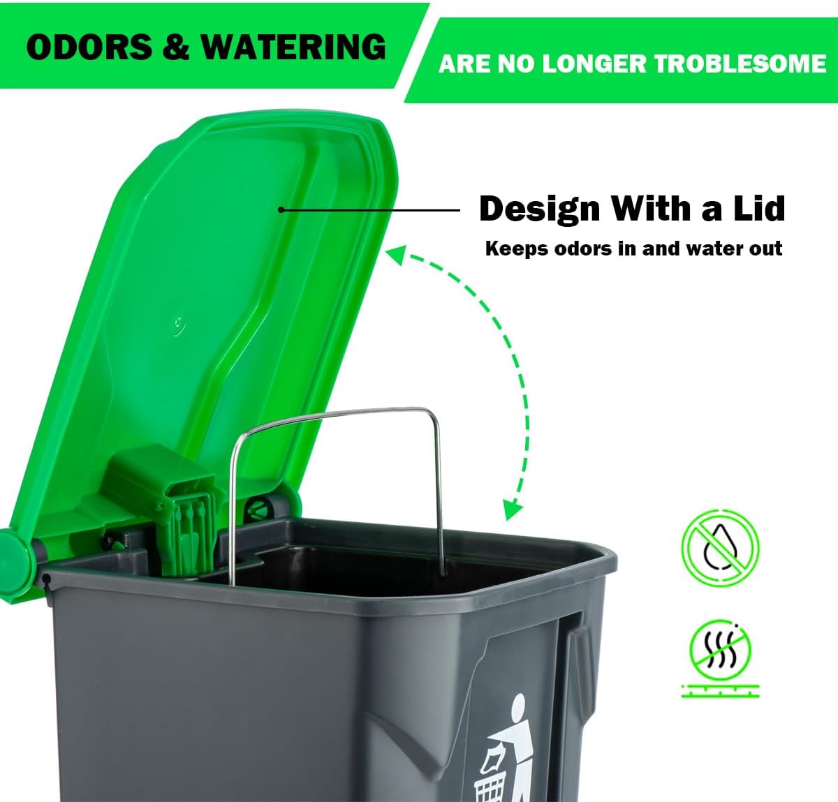 MXF 15 litre pet waste trash can with the lid open showing the removable inner bucket