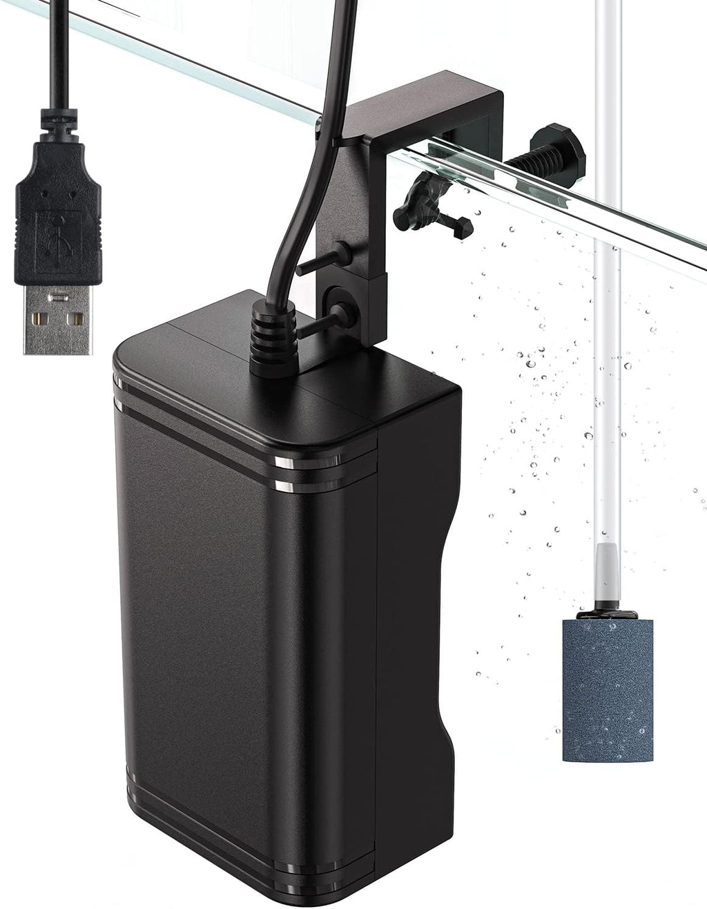 Packaging contents of the Pawfly ultra quiet fish tank aerator pump for 10-60 gallon aquariums.