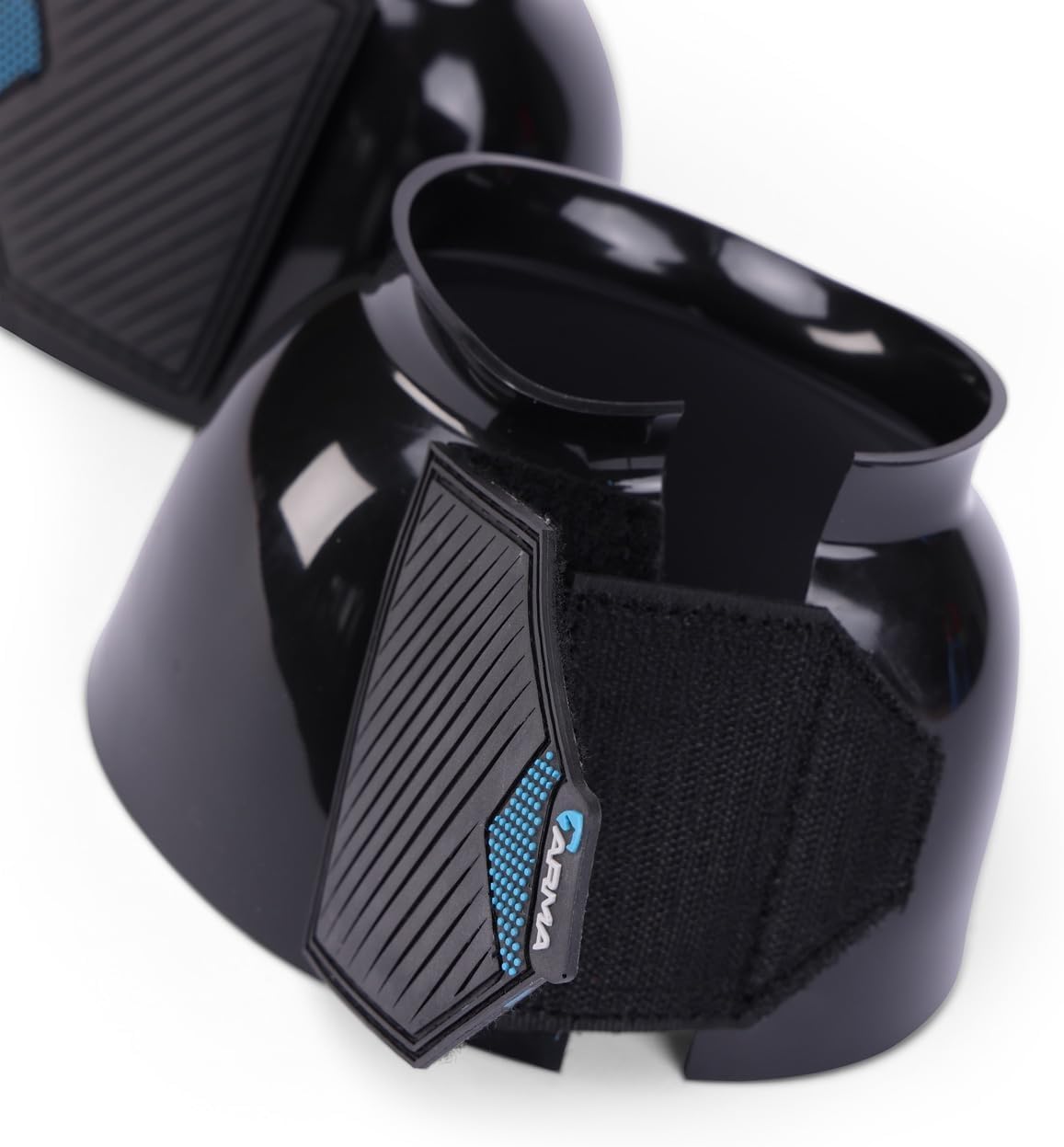 ARMA equestrian overreach boots showing double sided touch close straps close up