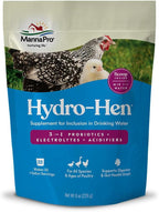 Graphic showing the 3-in-1 benefits of Manna Pro Hydro-Hen for backyard poultry.