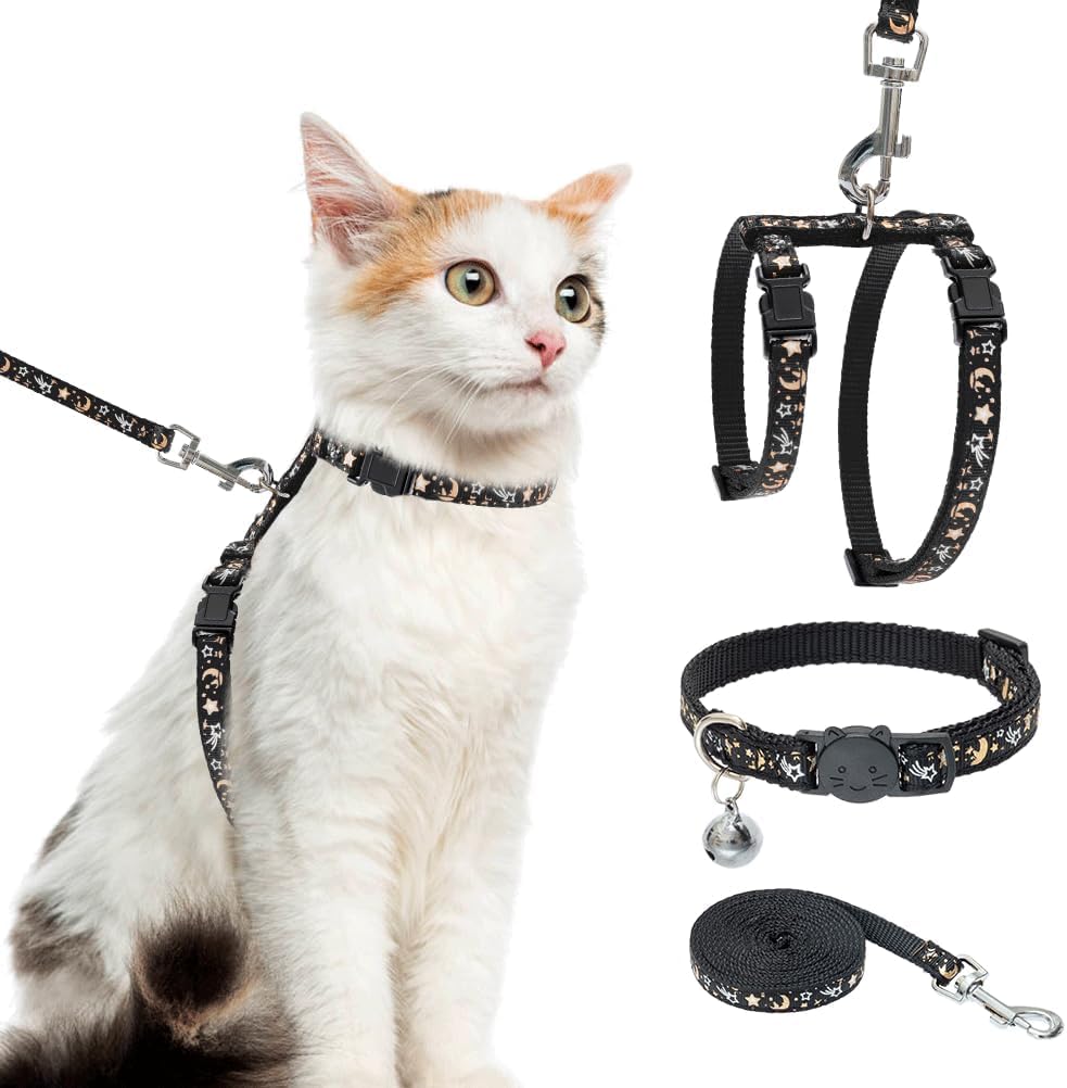 PAWCHIE Cat Harness with Leash and Collar Set - Escape Proof Adjustable H-shped Cat Harness with Star and Moon Pattern Glow in The Dark for Kitty Outdoor Walking - Image 14