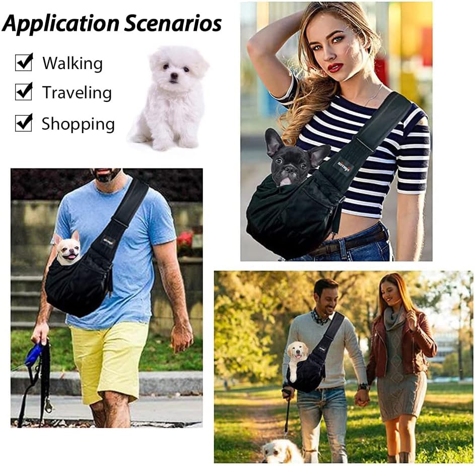 Pet inside Natuya hands-free sling showing safety hook attachment