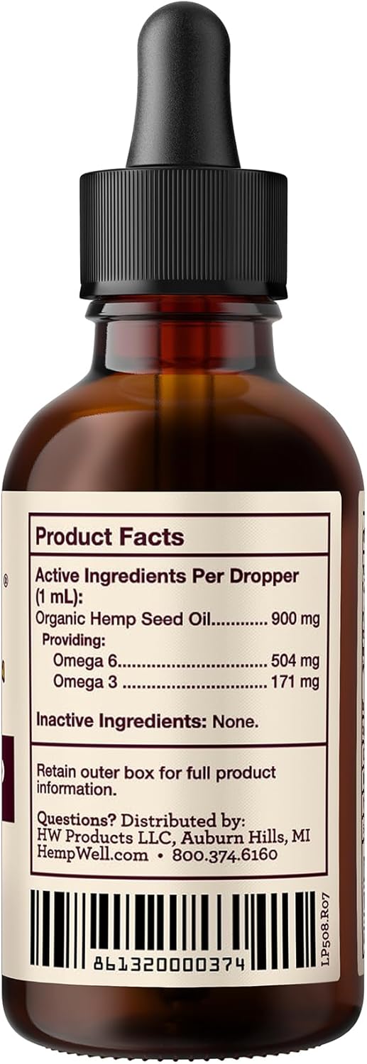 Detailed label of Hemp Well 2 fluid ounce organic bird oil