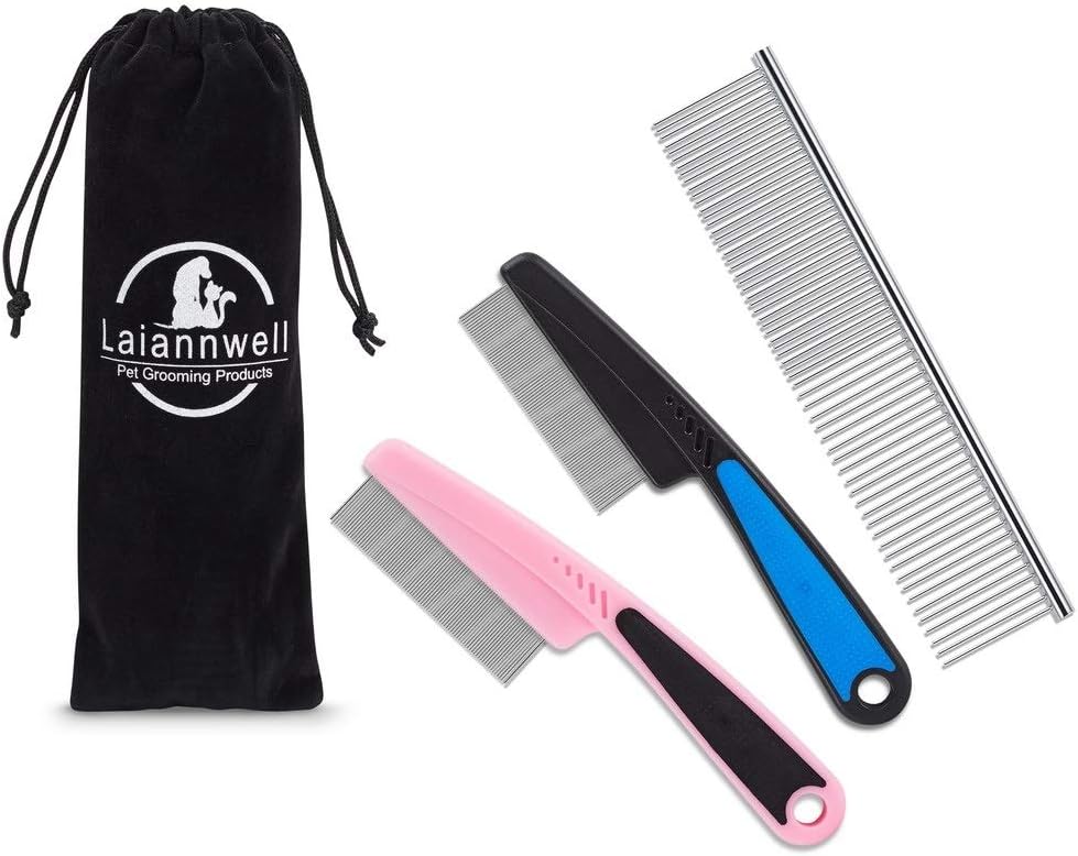Laiannwell professional pet grooming comb set front view showing three different styling combs.