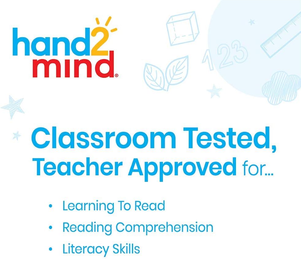 Child using hand2mind FingerFocus tool to track text in a children book