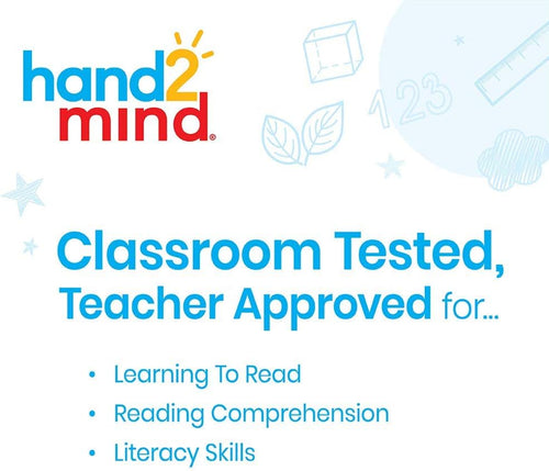 Child using hand2mind FingerFocus tool to track text in a children book