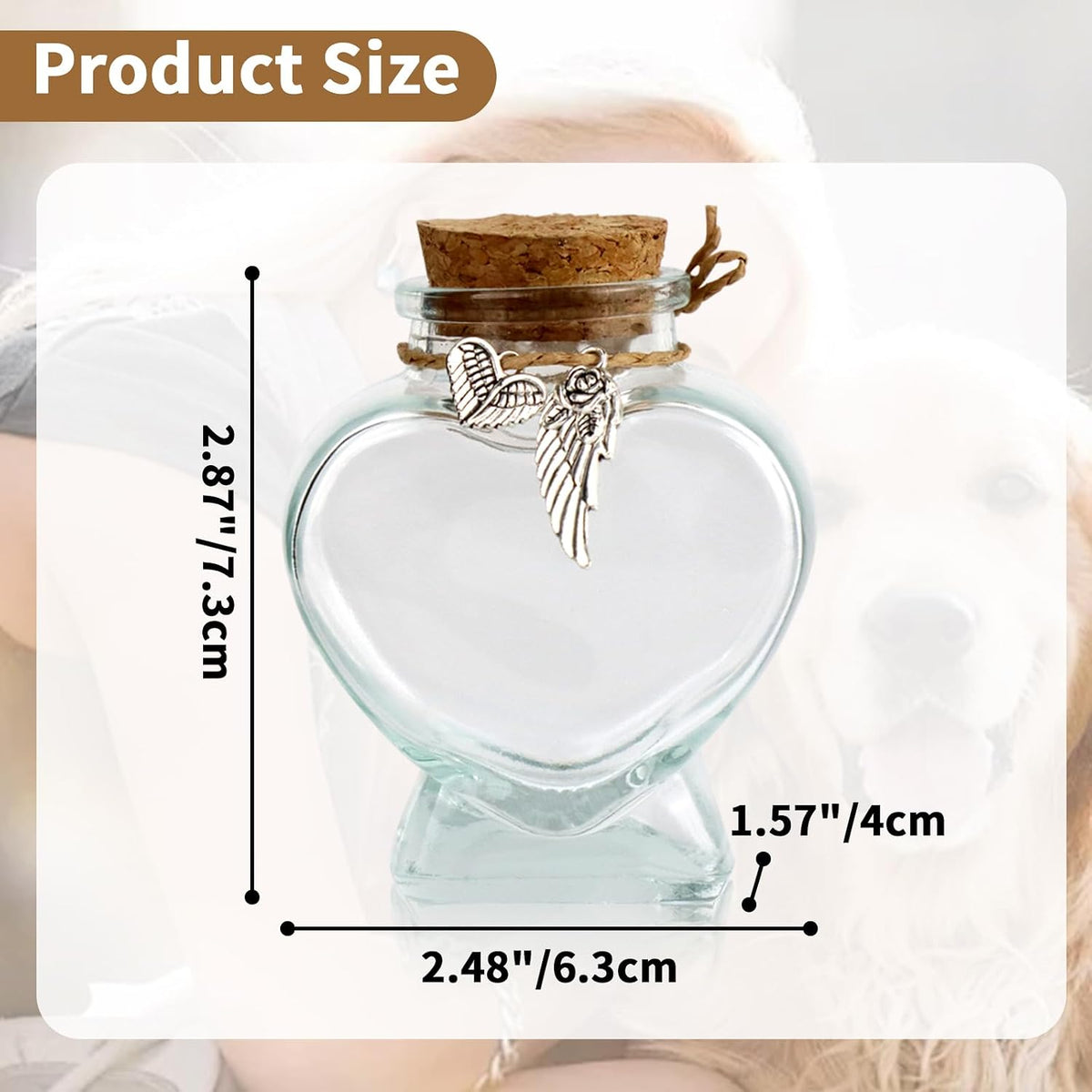 COSOWO pet memorial jar angled view displaying clear glass showcasing preserved pet fur inside.