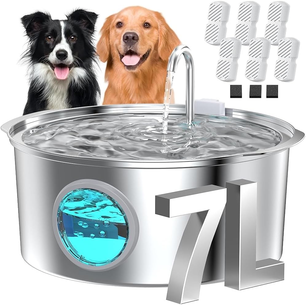 Dog Water Fountain for Large Dogs: 7L/236oz/1.8G Dog Fountain Stainless Steel - Big Cat Drinking Fountain Indoor - Super Quiet Water Fountain for Dogs Inside - for Large Dog Cats & Multi-Pet Home - Image 13