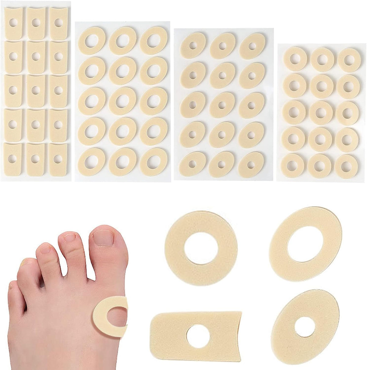 MYMULIKE Corn Cushions 60 piece pack front view for foot pain relief