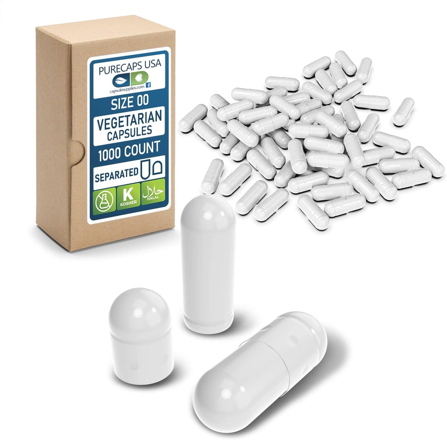 PureCaps USA Size 00 empty vegetarian capsules front view