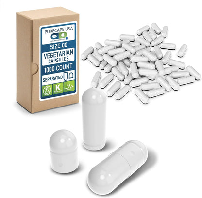 PureCaps USA Size 00 empty vegetarian capsules front view