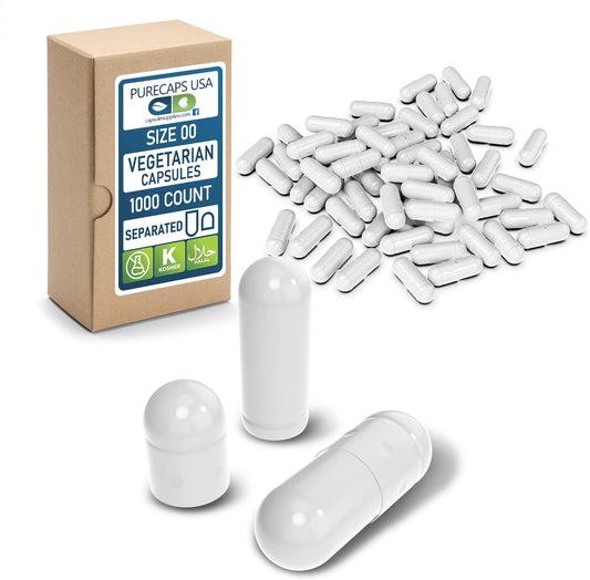 PureCaps USA Size 00 empty vegetarian capsules front view