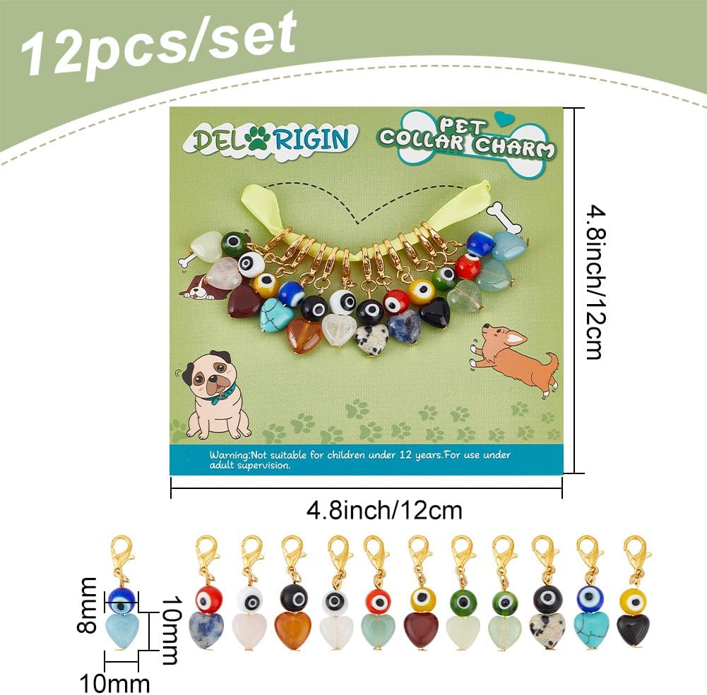 Close up of Delorigin heart shaped gemstone pet collar charms