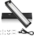Hygger Zoo T5 HO UVB reptile light fixture front view showing the twelve inch black terrarium hood assembly.