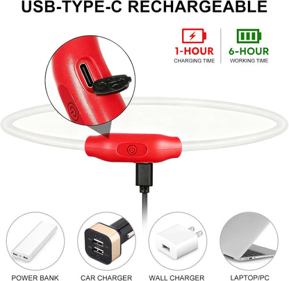 Close up of Novkin rechargeable LED collar USB charging port
