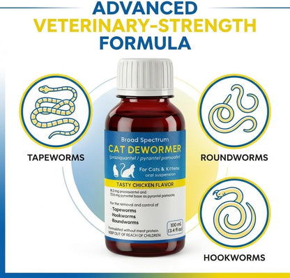 Bipinelyt feline praziquantel and pyrantel pamoate dewormer bottle with 3ml dosing syringe close up