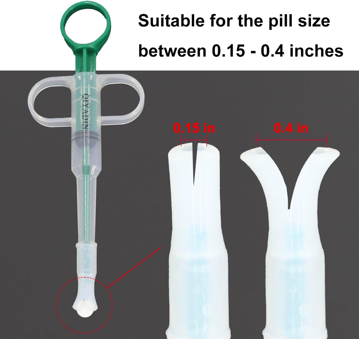 Qiyadin medical feeding tool showing the plunger handle and finger rings