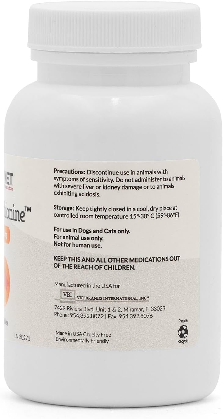 Side view of imported USA veterinary urinary acidifier 500mg tablets bottle for dogs and cats