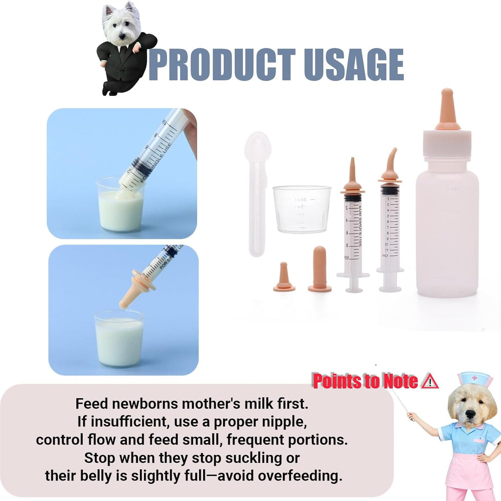 LIAOKAITOU kitten nursing bottle kit with various replacement silicone nipples and feeding syringes