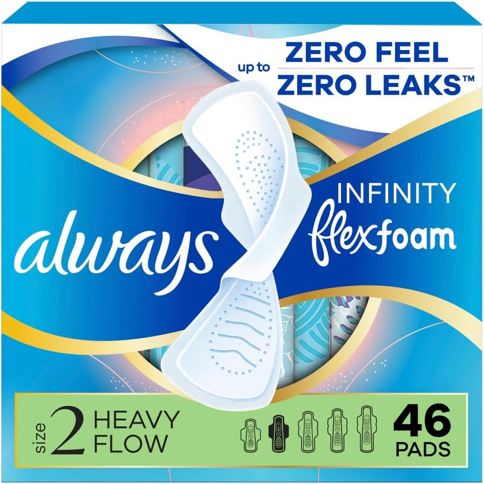 Always Infinity Flexfoam Pads Size 2 front view packaging for heavy flow.