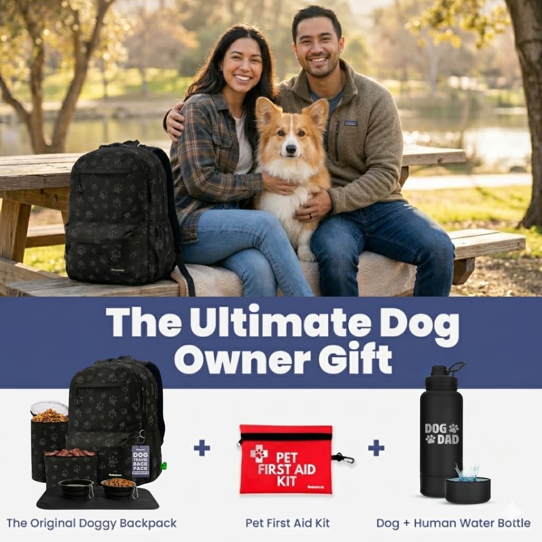 Rubyloo black paw print pet backpack being carried during an outdoor hiking trip.