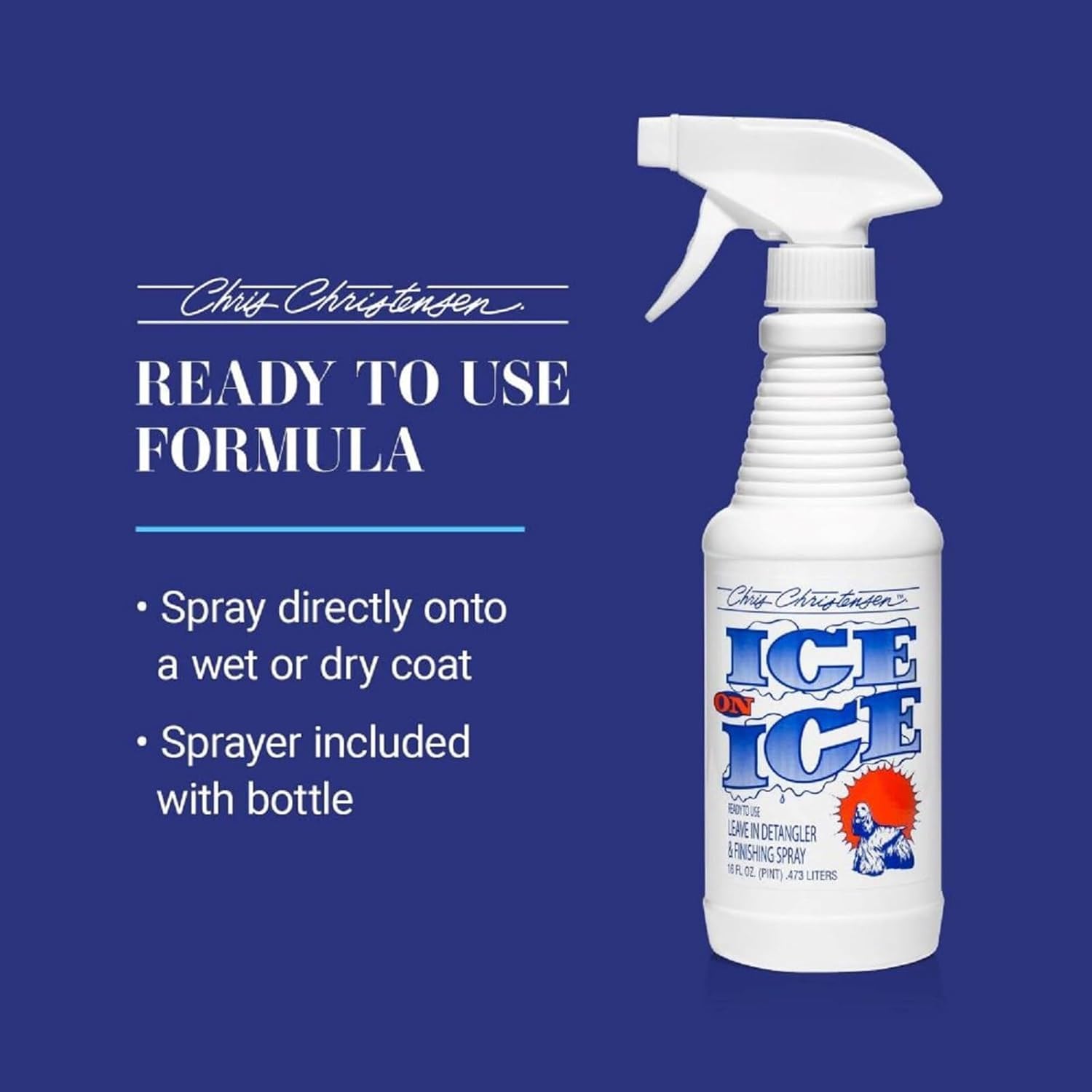 Ready to use premium pet grooming spray showing instructions for removing stubborn knots and mats