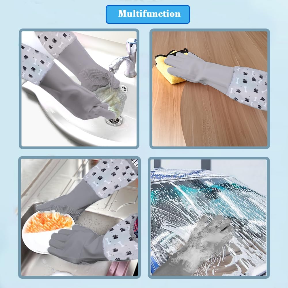 Pair of gray heat resistant pet cleaning gloves