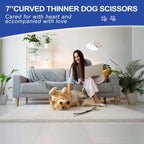 Ergonomic pet grooming scissors designed to reduce hand fatigue during extended grooming sessions.