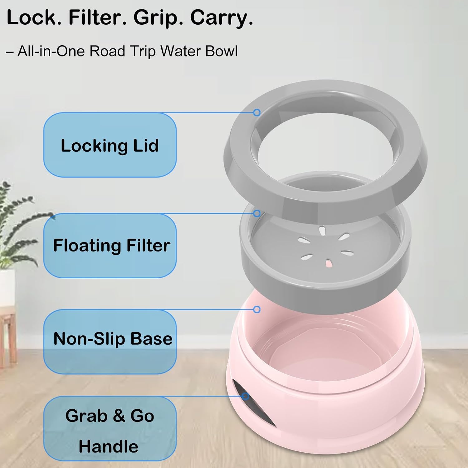 Spill proof dog water dispenser for small and medium pets