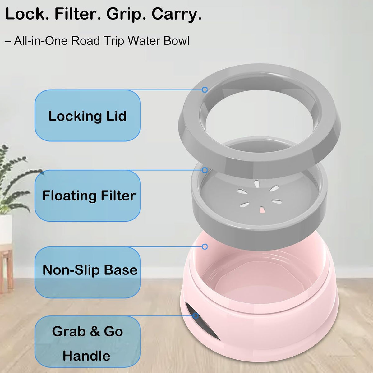 Spill proof dog water dispenser for small and medium pets