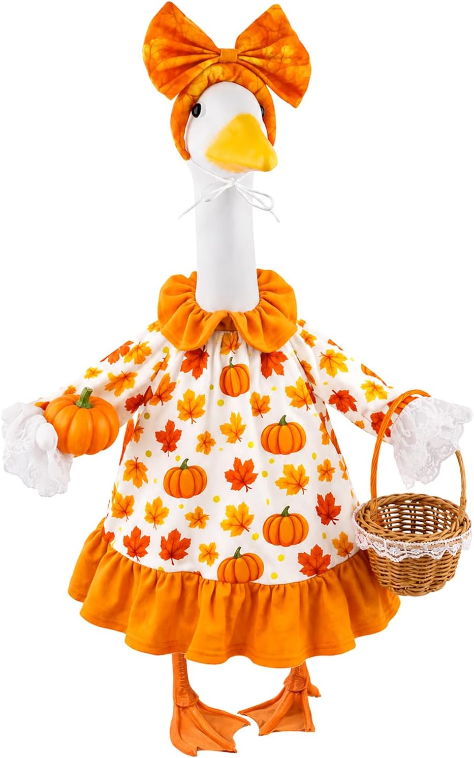 Soulchen fall porch goose outfit front view on a lawn statue