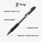 Zebra Pen 1.0mm medium point retractable pen showing the durable metal pocket clip