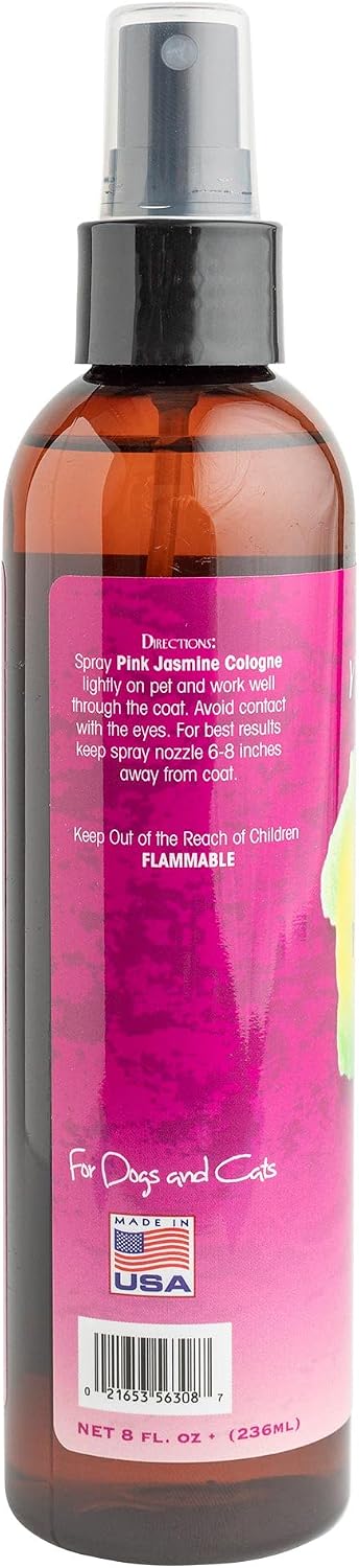 Bio-Groom alcohol free pink jasmine dog perfume spray being applied to a clean coat.