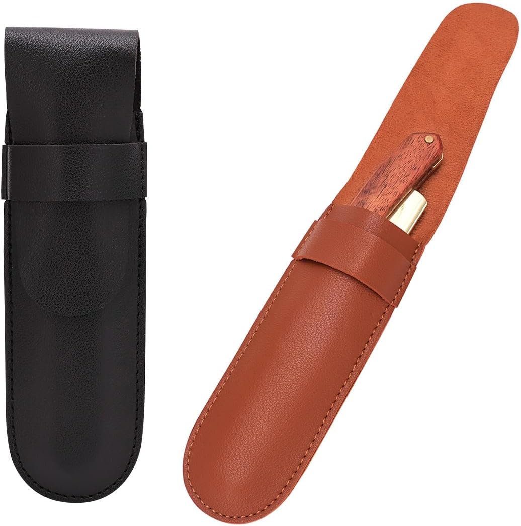 TorSor straight razor case front view showing black and brown leather sleeves