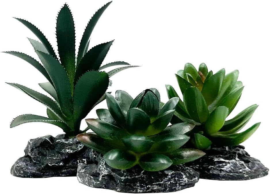 Reptile Artificial Plants Succulent Terrarium Decorative Desert Rainforest Plant Lizard Beard Chameleon Gecko Snake Amphibious Sea Turtle Tank Accessory (Agave-Set) - Image 9