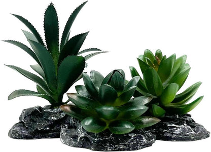 Reptile Artificial Plants Succulent Terrarium Decorative Desert Rainforest Plant Lizard Beard Chameleon Gecko Snake Amphibious Sea Turtle Tank Accessory (Agave-Set) - Image 9