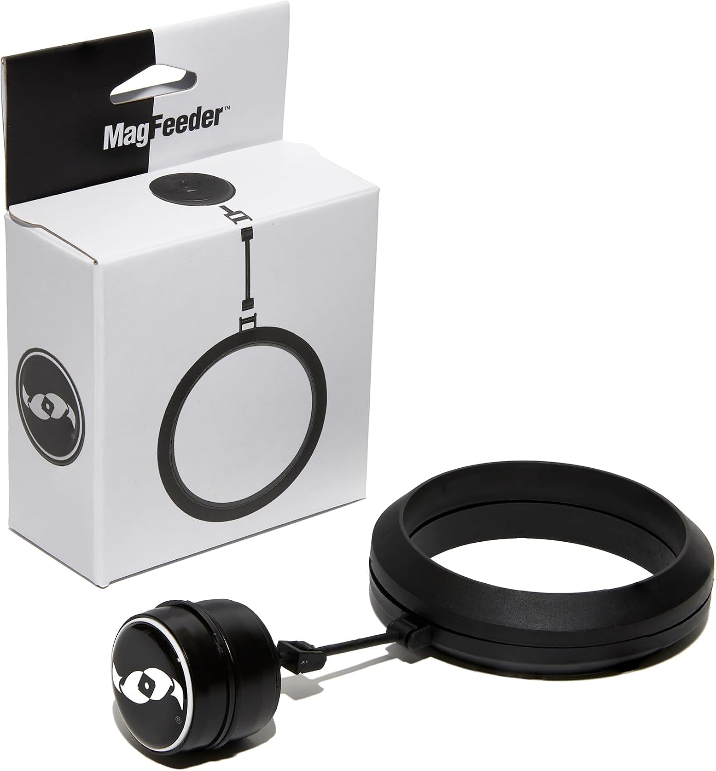 Two Little Fishies MagFeeder Magnetic Feeding Ring front view in aquarium.