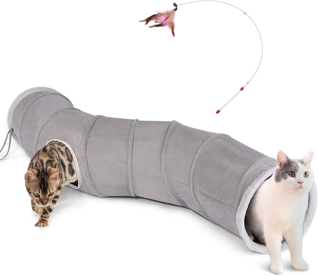 Ownpets Cat Tunnel Large 12 inch Diameter Sturdy Oxford Fabric Cat Tunnel Toy, Cactus Shape Collapsible Cat Tunnels for Indoor Cats,Interactive Peek Hole Pet Tunnel Tube with Cat Wand Toy - Image 11