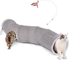 Ownpets Cat Tunnel Large 12 inch Diameter Sturdy Oxford Fabric Cat Tunnel Toy, Cactus Shape Collapsible Cat Tunnels for Indoor Cats,Interactive Peek Hole Pet Tunnel Tube with Cat Wand Toy - Image 11
