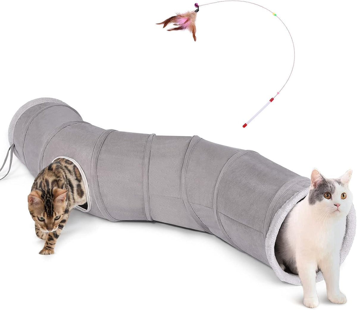 Ownpets Cat Tunnel Large 12 inch Diameter Sturdy Oxford Fabric Cat Tunnel Toy, Cactus Shape Collapsible Cat Tunnels for Indoor Cats,Interactive Peek Hole Pet Tunnel Tube with Cat Wand Toy - Image 11