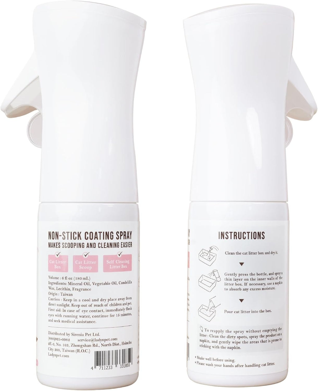 Lady N pet friendly litter box spray being applied to an automatic self cleaning litter box
