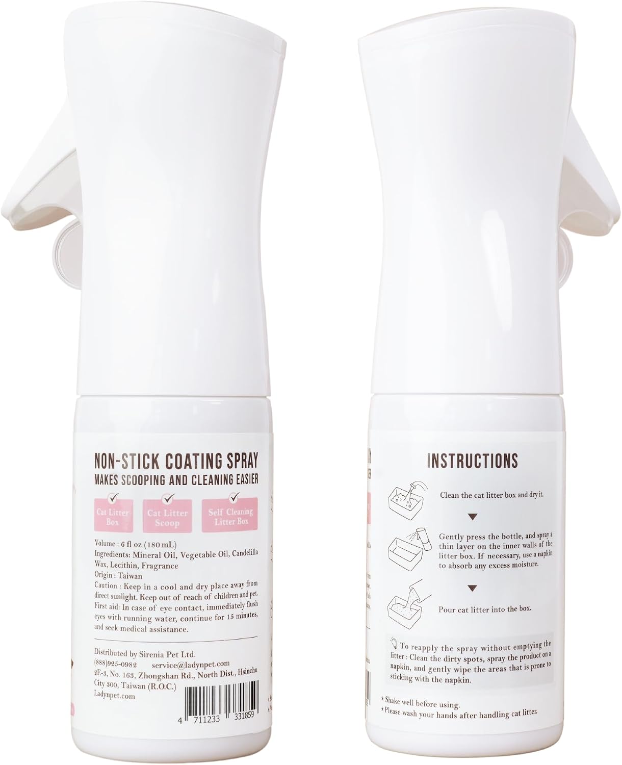 Lady N pet friendly litter box spray being applied to an automatic self cleaning litter box