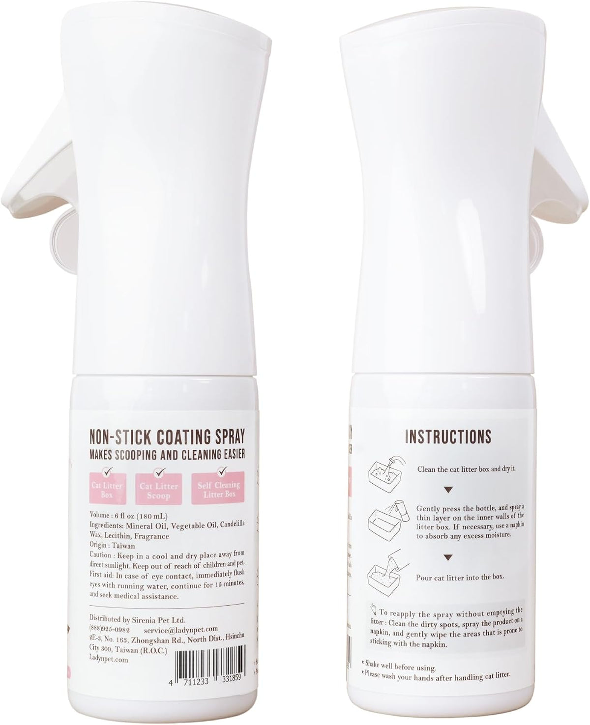 Lady N pet friendly litter box spray being applied to an automatic self cleaning litter box