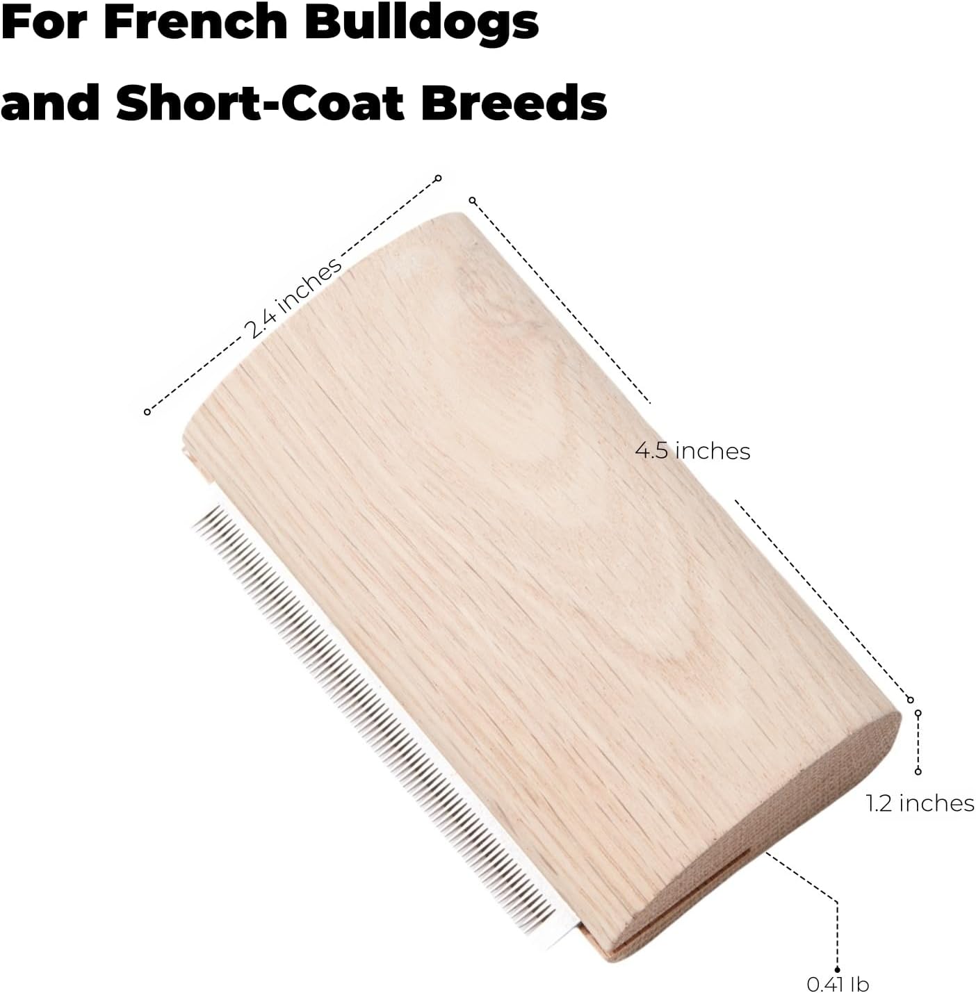 Eiqijci pet grooming brush ergonomic curved wooden body side view