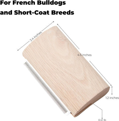 Eiqijci pet grooming brush ergonomic curved wooden body side view