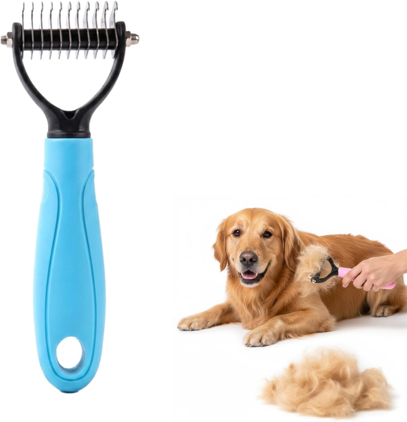 DoubleSided Pet Grooming Brush, 2026 Upgraded Undercoat Rake for Long Haired Dogs & Cats, MultiFunctional Dematting Comb Deshedding Tool, Mat Remover Detangler for Home Grooming (1, Blue L) - Image 12
